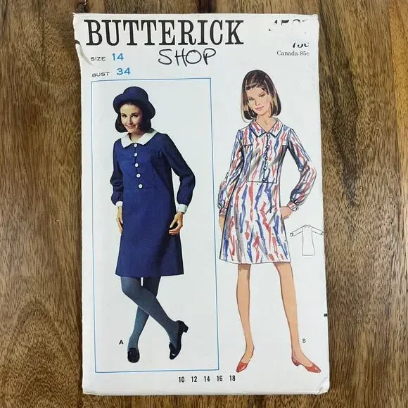 Vintage 1960s Butterick Pattern 4581 Mod Dress A-line Collar Women’s Size 14 - Picture 1 of 2